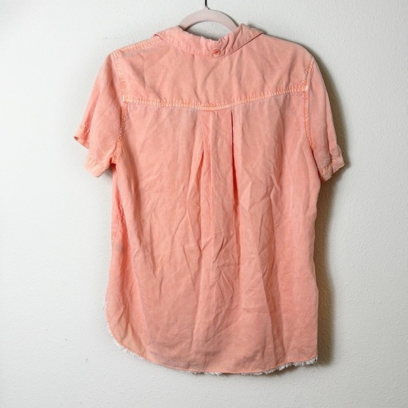 Bella Dahl Cap Sleeve Button Down shirt two pocket front Distressed hem top sz M - Picture 6 of 12